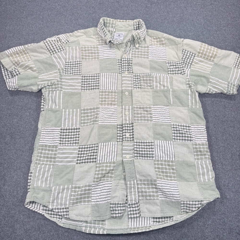 Brooks Brothers Mens Large Patchwork Sport Shirt Green Seersucker Gingham SS